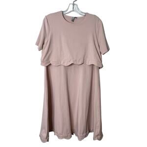Asos Short Sleeve Tiered Scallop Hem Jersey Knit Dress Pink Womens Size 8